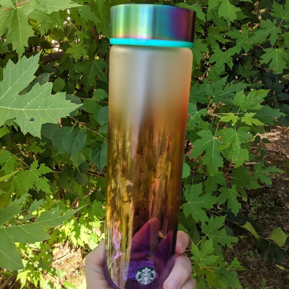 NWT Starbucks Frosted Purple Orange Glass Bottle